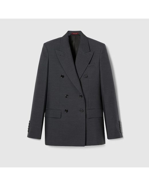 Gucci ウール ダブルブレスト ジャケット, グレー, ウェア Blue