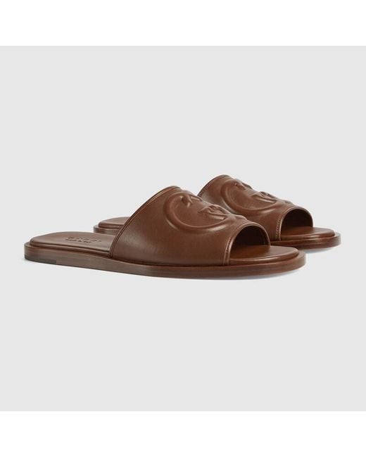 Sandalo Slider Con Incrocio GG di Gucci in Brown da Uomo