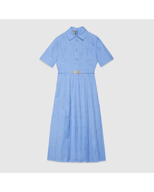 Gucci Blue Kleid Aus Oxford-Baumwolle