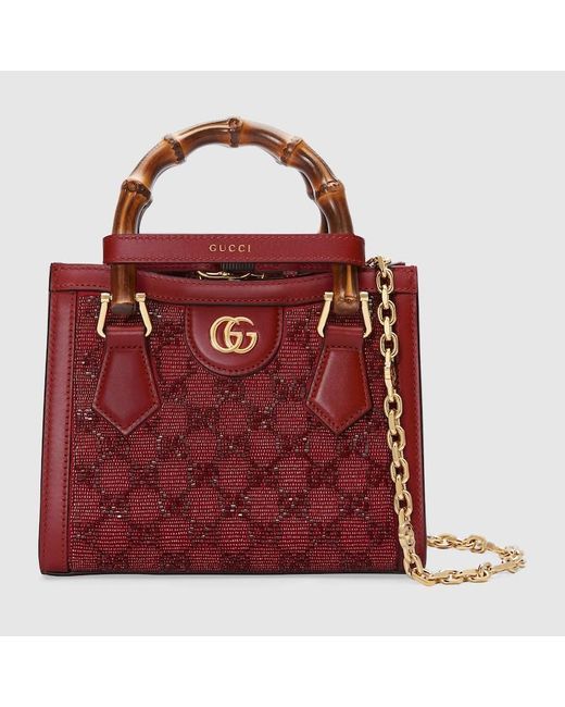 Gucci Red Diana Mini GG Crystal Tote Bag