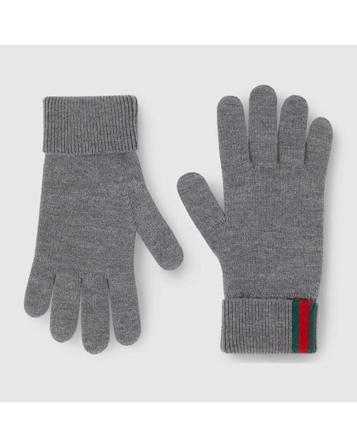 Gucci Gray Wool Gloves With Web for men