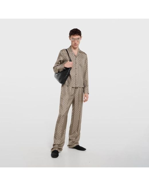 Gucci Natural Printed Silk Twill Pants, Ready-To-Wear for men