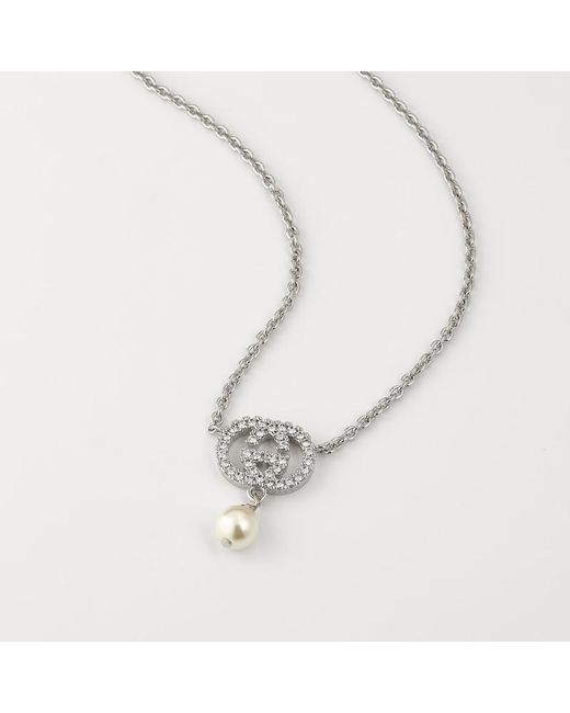 Gucci Metallic Crystal And Pearl Necklace