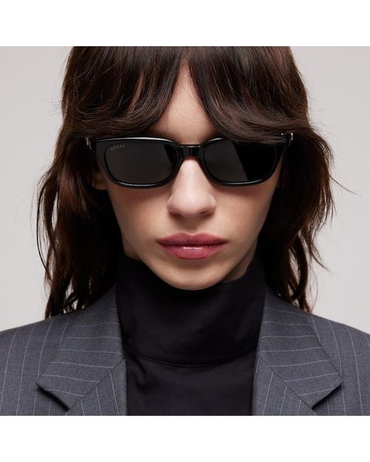 Gucci Black Rectangular-Frame Sunglasses