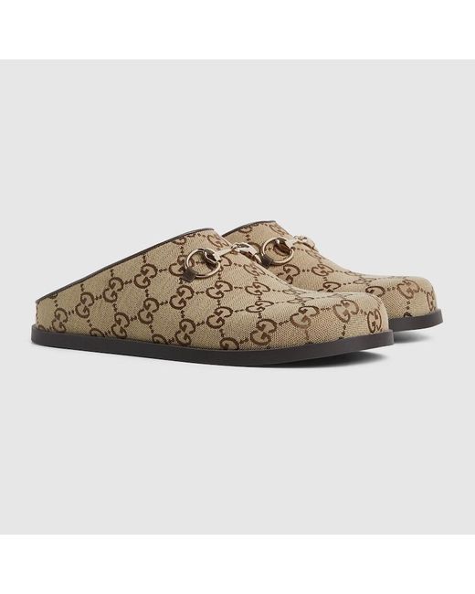 Gucci Natural Mule With Horsebit, Gg Canvas