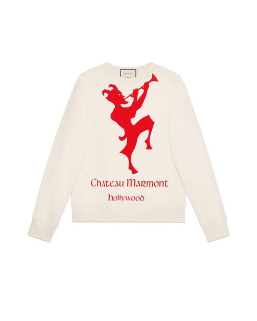 Felpa con stampa Chateau Marmont di Gucci in White da Uomo