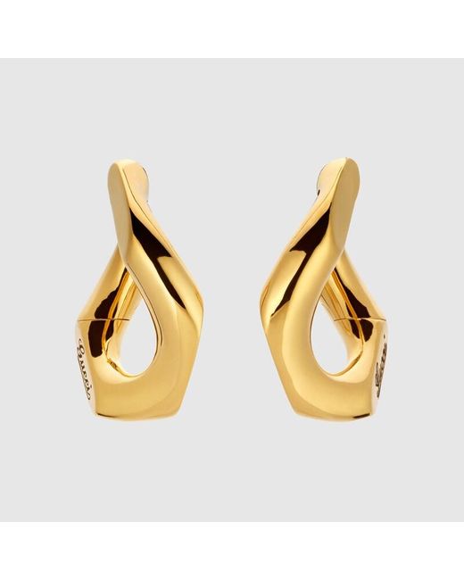 Gucci Metallic Geometric Large Earrings With Script