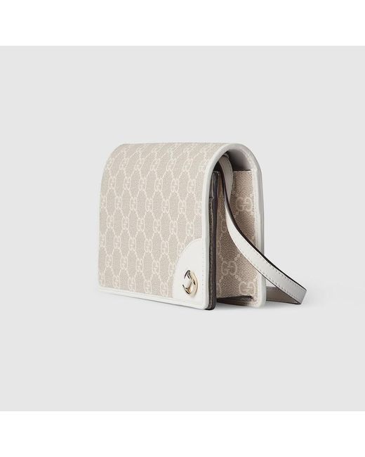 Gucci Natural Gg Emblem Wallet With Leather Strap, Gg Canvas