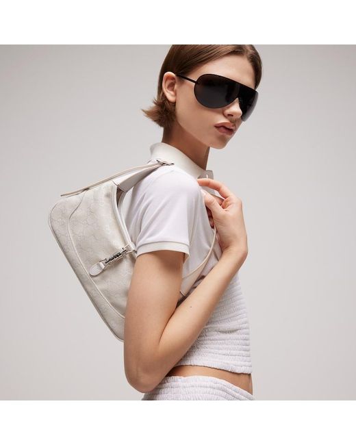 Gucci White Jackie Slim Medium Shoulder Bag, Gg Canvas