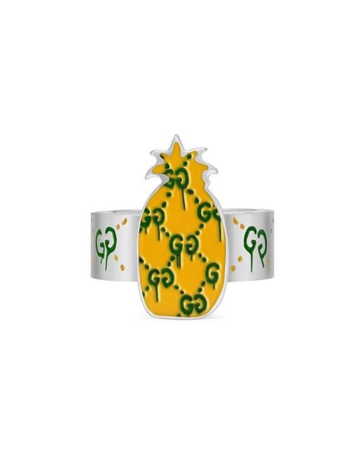Gucci Ghost Pineapple Ring In Silver And Enamel in Metallic | Lyst