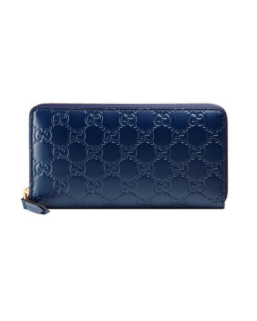 Gucci Blue Signature Zip Around Wallet