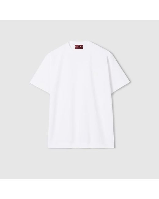Gucci White Cotton Jersey T-Shirt With Embroidery for men