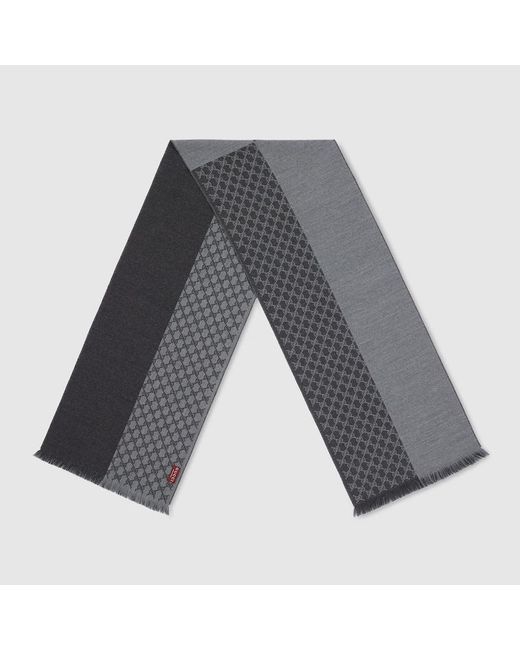 Gucci Gray Gg Wool Jacquard Scarf for men