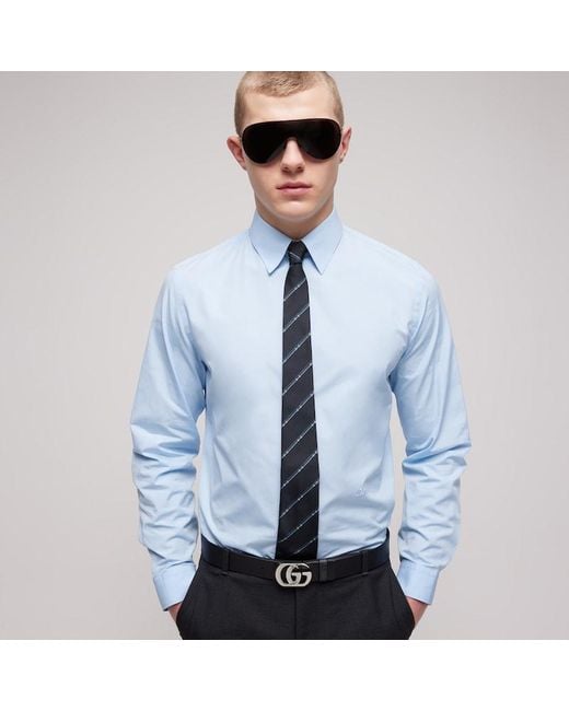 Gucci Blue Diagonal Horsebit Silk Jacquard Tie for men
