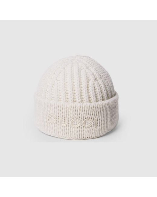 Gucci White Wool Cashmere Hat With Embroidery