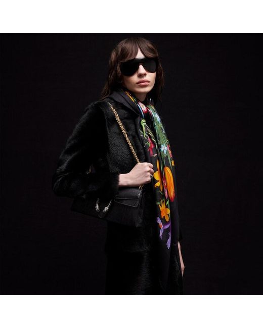 Gucci Black Printed Gg Wool Silk Shawl