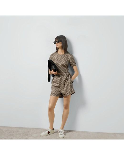 Gucci Brown Gg Supreme Print Silk Shorts