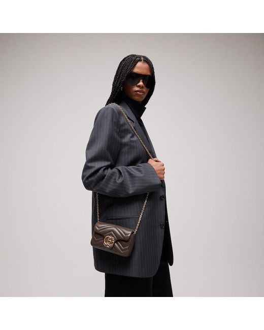 Gucci Brown Gg Marmont Mini Shoulder Bag, Leather