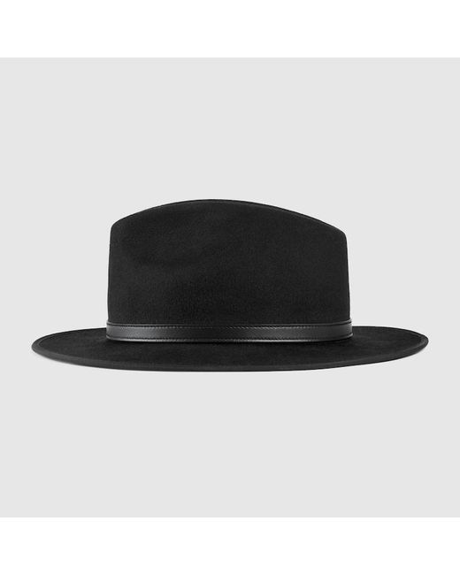 Gucci Black Wool Hat With Leather Detail for men