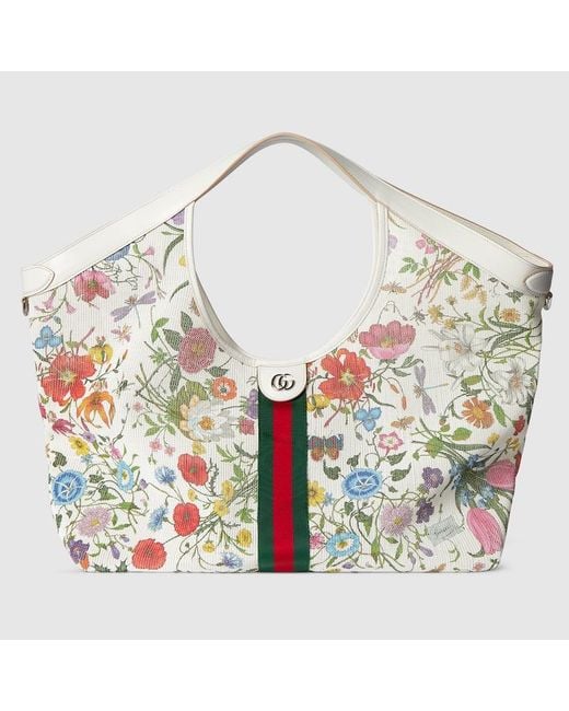 Gucci White Giglio Flora Large Tote Bag, Fabric