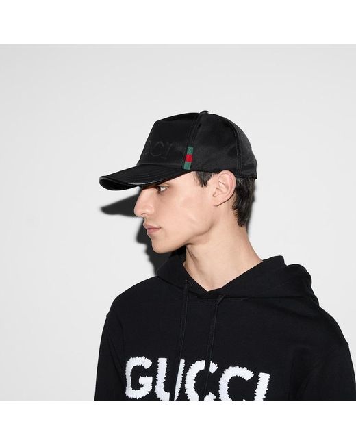 Gucci Black Nylon Baseball Hat With Logo for men