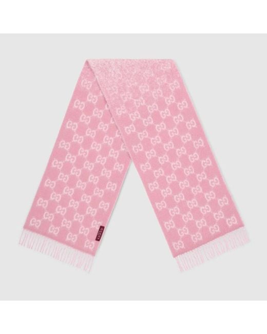 Gucci Pink Gg Alpaca Wool Blend Scarf