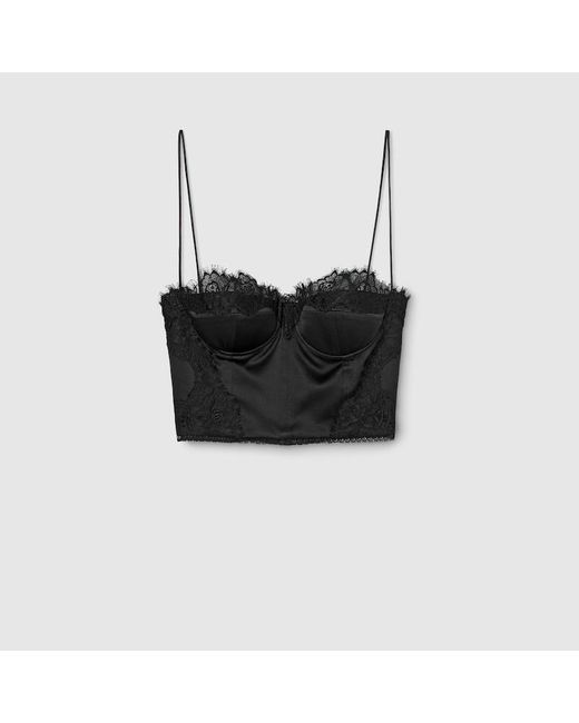 Gucci Black Embroidered Silk Satin Top