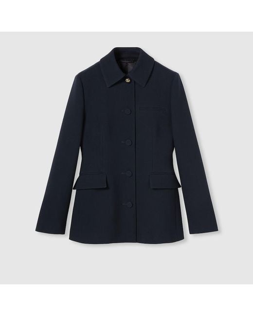Gucci Blue Light Crêpe Wool Jacket