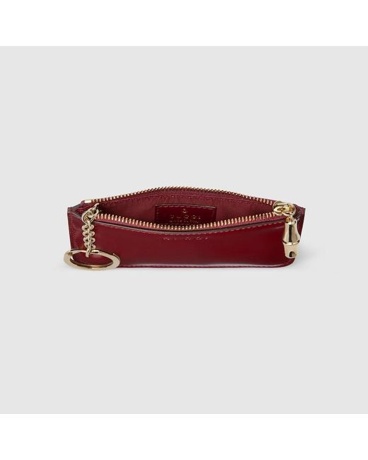 Gucci Red Key Pouch With Bamboo