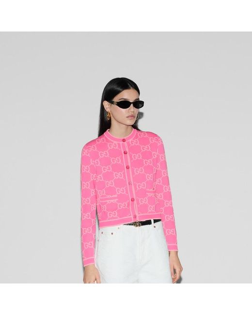 Cardigan En Jacquard De Coton GG Gucci en coloris Pink