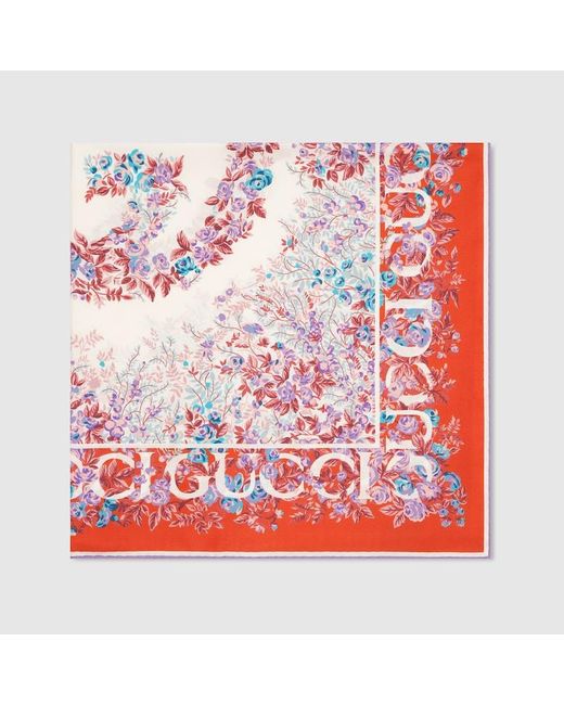 Gucci Red Printed Silk Twill Carré