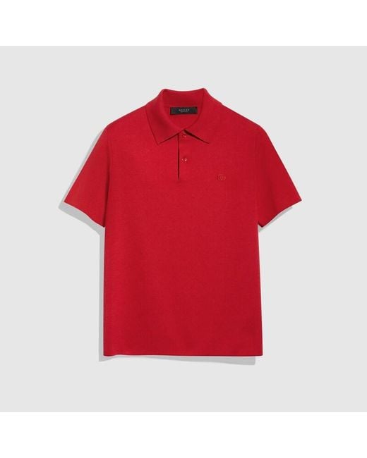 Gucci Red Silk Cotton Polo Shirt With Embroidery for men