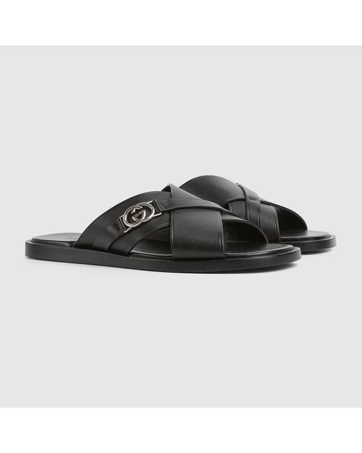 Gucci Black Slide Sandal With Interlocking G for men