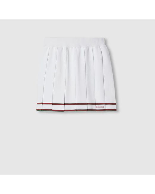 Gucci White Short Pleated Skirt With Striped Trim, Size S