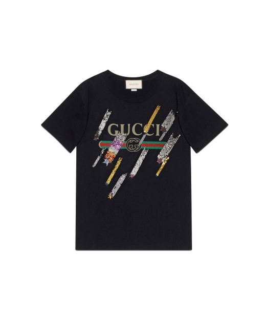 Gucci Black Logo T-shirt With Shooting Stars