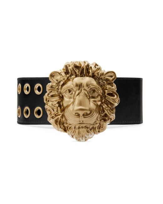 Cinturón con hebilla con cabeza de león Gucci de color Black