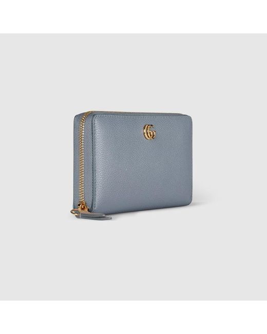 Gucci Blue Zweifarbige Gg Marmont Brieftasche Mit Rundum-Rv