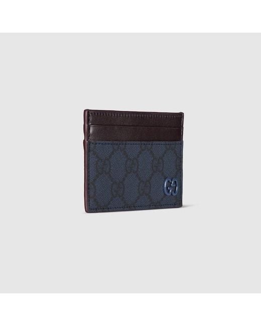 Gucci Blue Bordeaux Trim Gg Card Case, Gg Canvas for men