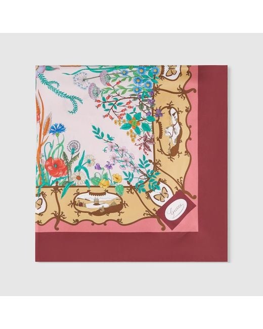 Gucci Metallic Vierecktuch Aus Seidentwill Mit Print