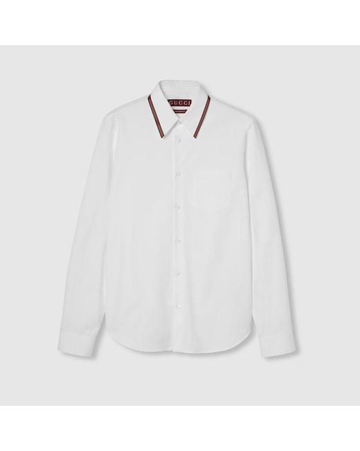Gucci White Oxford Cotton Shirt With Web for men