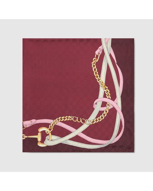 Gucci Red Vierecktuch Aus Gg Seidenjacquard Mit Print