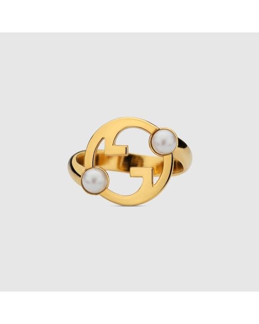 Gucci Metallic Blondie Cut-out Ring With Pearl