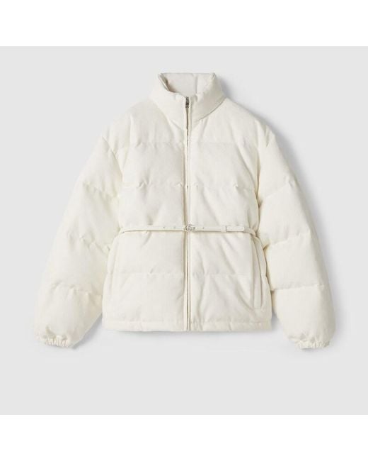 Gucci White Gg Canvas Padded Bomber Jacket