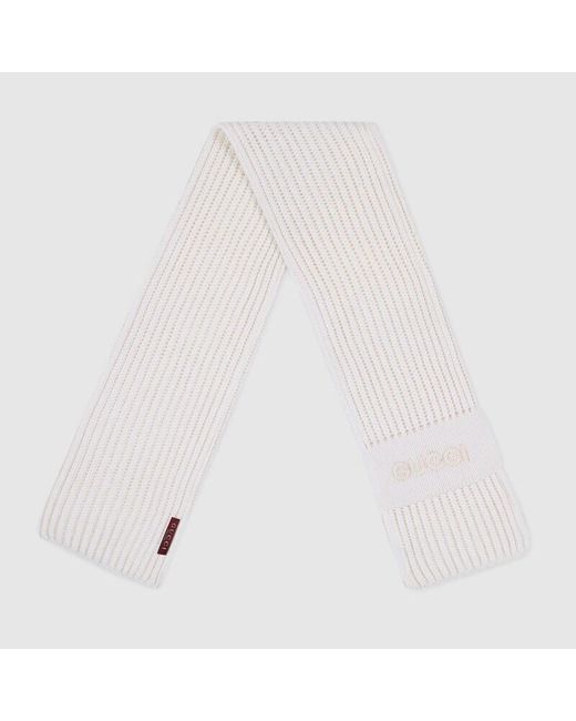 Gucci White Wool Cashmere Scarf With Embroidery