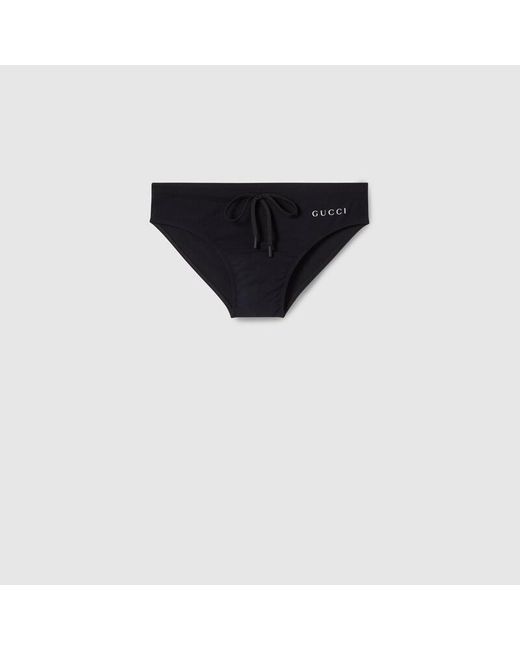 Gucci Black Elastane Swim Briefs With Print for men