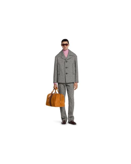 メンズ Gucci ダブル コットンウール コート, グレー, ウェア Gray