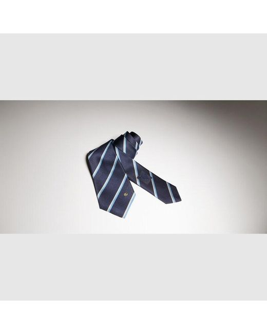 Gucci Blue Striped Double G Silk Jacquard Tie for men
