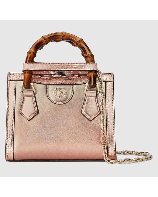 Gucci Pink Diana Mini Tote Bag With Anaconda Trim