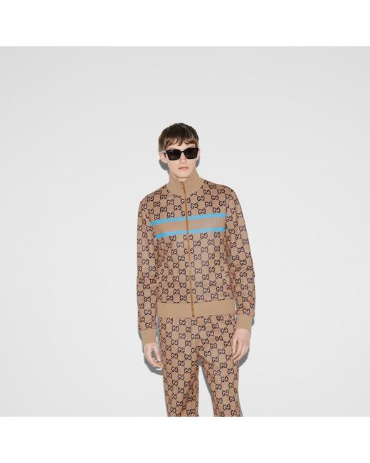 Gucci Brown Technical Jersey GG Print Zipped Jacket for men