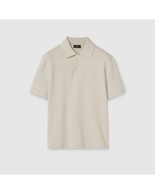 Gucci Natural Cotton Piquet Polo Shirt With Embroidery for men